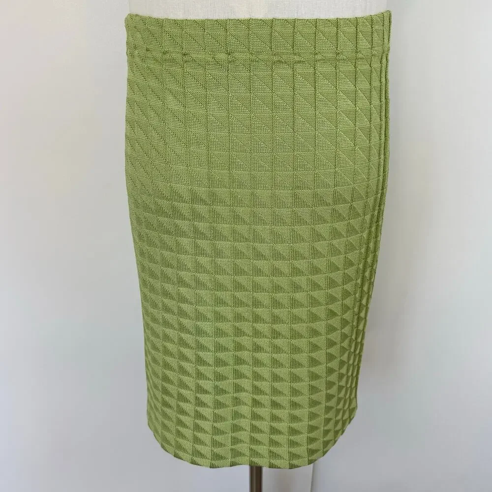 St. John Matching SET Santana Knit Sleeveless Top and Skirt Lime Green S/2